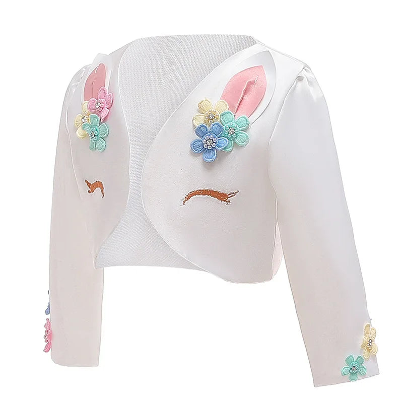 Dreamy Girl Embroidery Sleeveless Unicorn Mesh Princess Dress With Hair Hoop Wing For Kids Party Performance Birthday Gift 2-10T