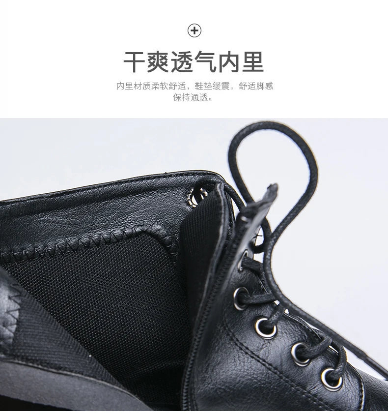 Men Black Leather Boots Casual Lace Up Leather Shoes Size 39-46