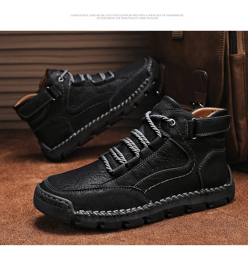 Men's Hand-stitched Boots Plus-size Casual Shoes Comfortable Soft Ankle Boots Outdoor Non-slip Wear Boots