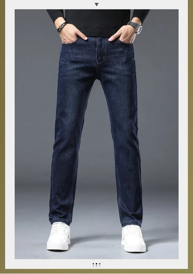 New Men's Comfortable Soft Business Fashion Straight Casual Denim Trousers Male Brand Clothing Light Luxury Stretch Slim Jeans