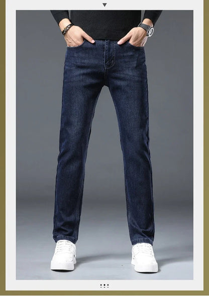 New Men's Comfortable Soft Business Fashion Straight Casual Denim Trousers Male Brand Clothing Light Luxury Stretch Slim Jeans