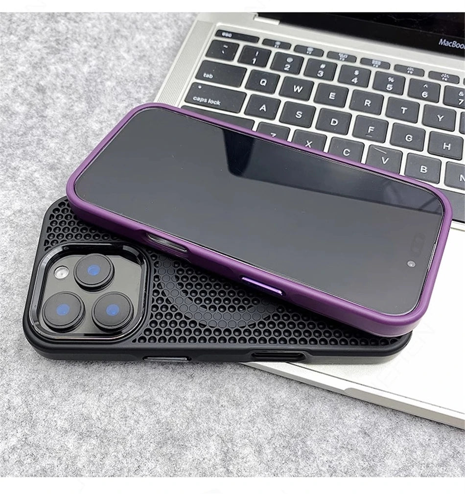 Heat Dissipation Mesh For Magsafe Magnetic Wireless Charge Case For iPhone 16 15 14 Plus 13 12 17 Pro Max Breathable Armor Cover