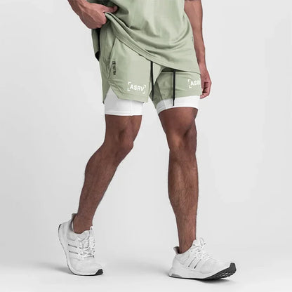 Mens Quick Dry 2 in 1 Double-deck Shorts Gym Fitness Basketball Jogger Short Pants Summer Sports Workout Bottoms Sweatpants