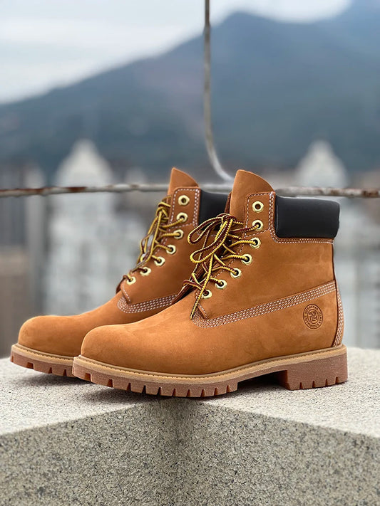Men Fashion Outdoor Shoes Genuine Leather Yellow Boots 2025 Male Casual Waterproof Boots