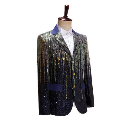Men's Sparkling Sequin Blazer Jacket Stage Party Suit for Singer Dancer Prom Banquet Chorus Costume