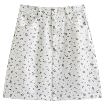 Floral Skirts Women Denim Mini A-line Sweet High Waist Korean Fashion Age-reducing Summer Lovely Girls Tender Temperament Ins