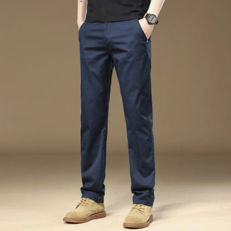 97% Cotton Cargo Style Casual Pants Men's Splicing Straight Fashion Elastic Business Trousers Spring Autumn Male Clothes Pants