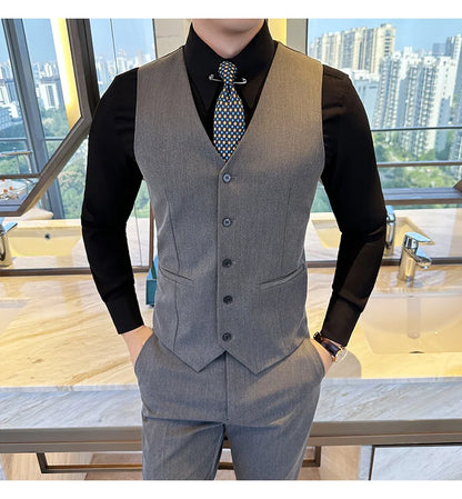 ( Vest + Pants) Men Luxury High Quality Business Suit Vest 2 pieces Formal Groom Wedding Dress Vest Set Fashion Club Clothing
