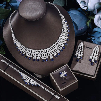 2024 New 4-piece Bride Zirconia Full Set Women's Party Jewelry Set Dubai Nigeria Crystal Wedding Jewelry Set