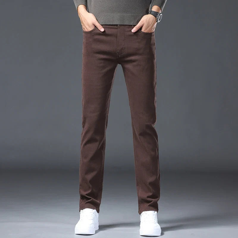 Large Size 42 44 Autumn 96% Cotton Men's Stretch Slim Jeans ArmyGreen Soft Comfortable Casual Straight Denim Pants Trousers