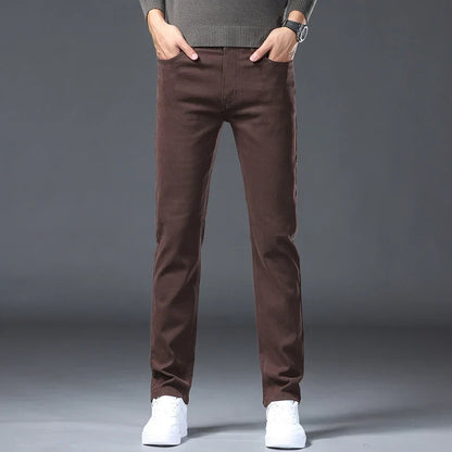 Large Size 42 44 Autumn 96% Cotton Men's Stretch Slim Jeans ArmyGreen Soft Comfortable Casual Straight Denim Pants Trousers