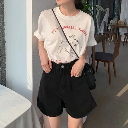 Lucyever Wide Leg Denim Shorts Women Casual High Waist Loose Straight Shorts Woman 2025 Spring Summer Classic Button Jean Shorts