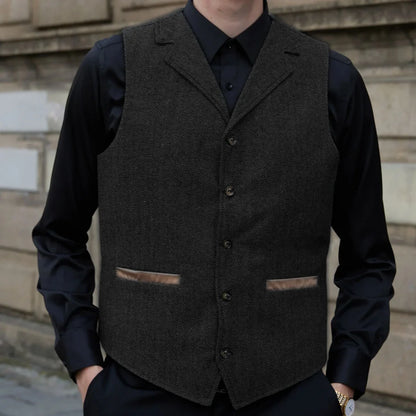 Men Vest Gray Blue With Lapel Single Button Waistcoat For Wedding Birthday Formal Business Casual Banquet Daily Men Suit Vest