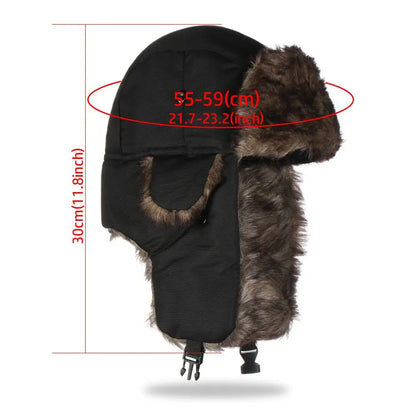 Men's Winter Trapper Aviator Trooper Earflap Warm Russian Waterproof Ski Hat Bomber Cap Russian Warm Ear Protectors Hats