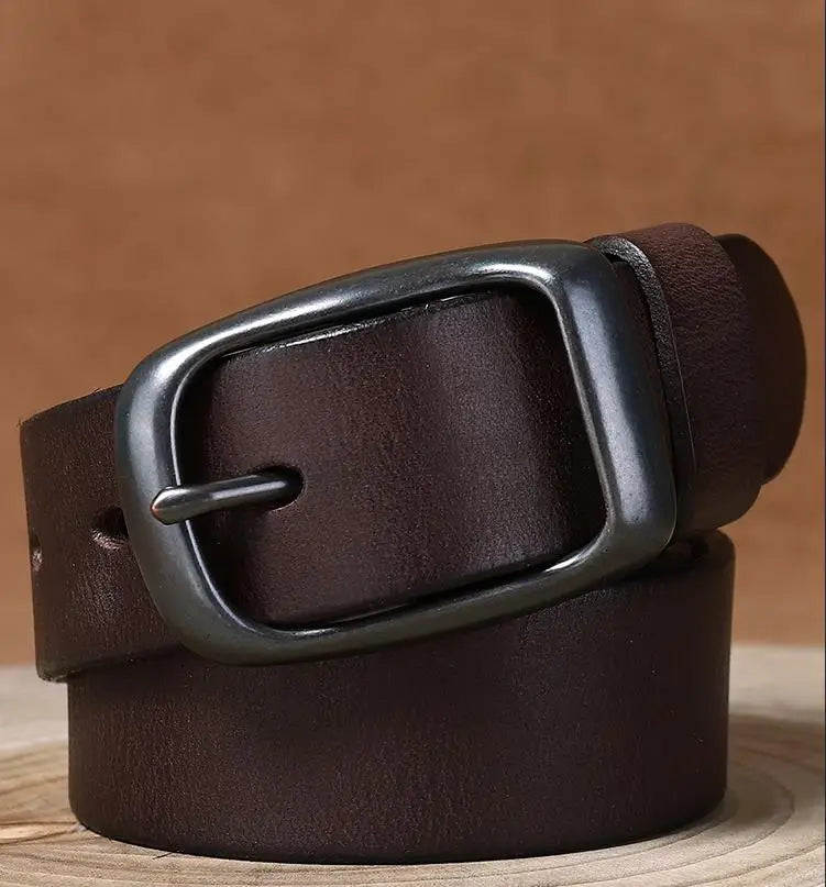 3.3CM Pure Cowhide Genuine Leather for Men's High Quality Jeans Brass Buckle Belts Cowboy Waistband Male Fashion Designer