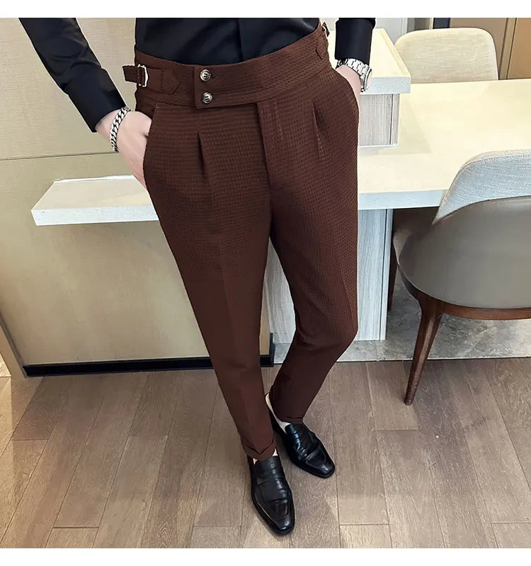 Fashion High Waist Men's Pants 2024 New Business Slim Fit Casual Suit Pants Male Spring Summer Formal Social Dress Pants