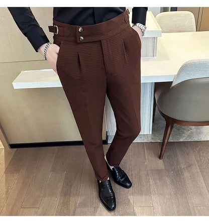 Fashion High Waist Men's Pants 2024 New Business Slim Fit Casual Suit Pants Male Spring Summer Formal Social Dress Pants