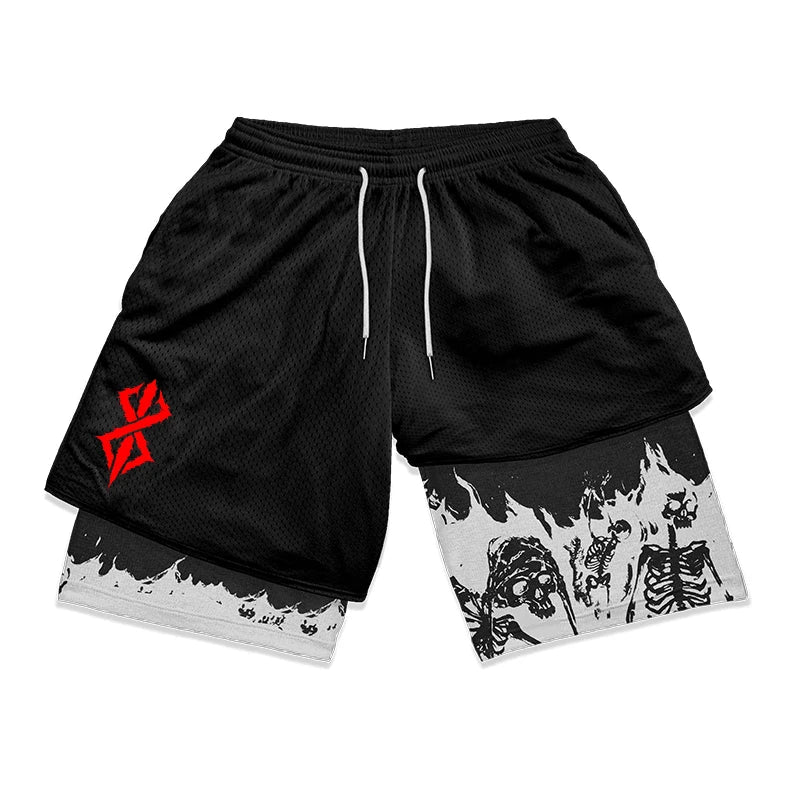 Print 2 in 1 Running Shorts for Men Gym Workout Fitness Athletic Shorts with Pockets Summer Activewear Quick Dry Stretch