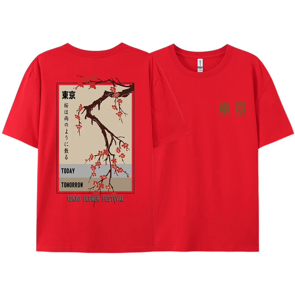 Today Tomorrow Tokyo Flower Festival T Shirt Men Women Fashion O-Neck Tshirts Summer Cotton Tops Loose Street Hip Hop T-Shirts