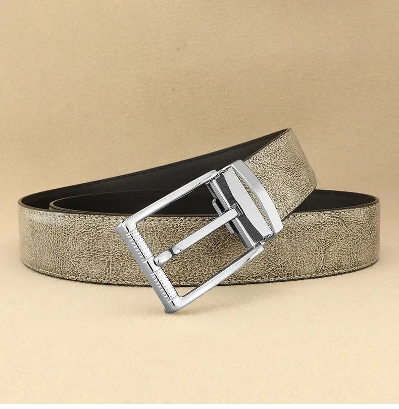 Designer Pin Buckle Gray Genuine Leather Men Belt Famous Brand Fashion Light  Luxury Strap Casual Young Cowboy Ceinture Homme
