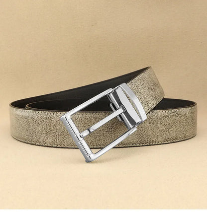 Designer Pin Buckle Gray Genuine Leather Men Belt Famous Brand Fashion Light  Luxury Strap Casual Young Cowboy Ceinture Homme