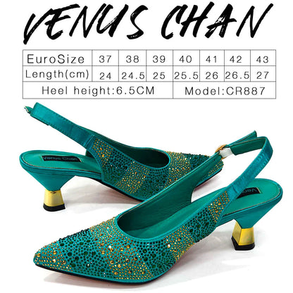 Venus Chan Fashionable Party Shoes and Bags Nigerian Women’s Party Suit Medium Heel Pointed Toe Women’s Shoes and Same Color Bag