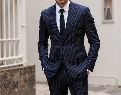 BYLUNTA Men's 2 Pieces Formal Suit Single Breasted Stripe Slim Fit Tuxedo Siut Set Blazer Pants for Wedding Party and Prom