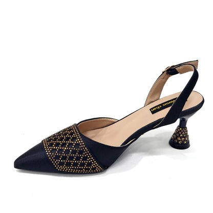 2025 Fashion Brown Color Women's Party Shoes and Bag Set With Elegant Diamond Butterfly Design - Stylish and Chic