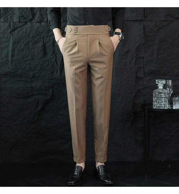 High Quality Italian Style High-waisted Suit Pants Fashion Neapolitan Men's Slim Fit Business Office Social Wedding Trousers