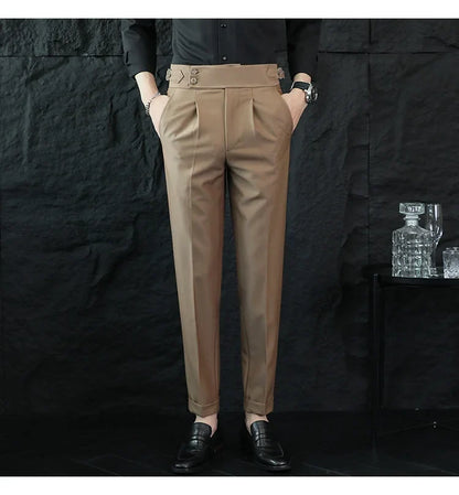 High Quality Italian Style High-waisted Suit Pants Fashion Neapolitan Men's Slim Fit Business Office Social Wedding Trousers