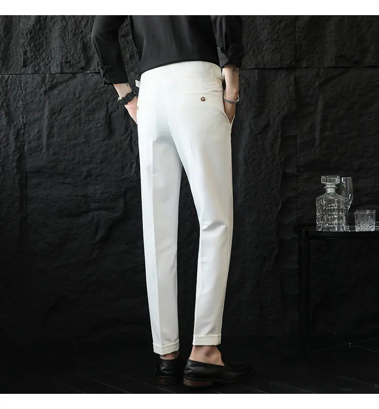 Italian Style Neapolitan High-waisted Suit Pants High Quality Fashion Men's Slim Fit Business Office Social Wedding Trousers
