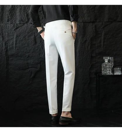 Italian Style Neapolitan High-waisted Suit Pants High Quality Fashion Men's Slim Fit Business Office Social Wedding Trousers