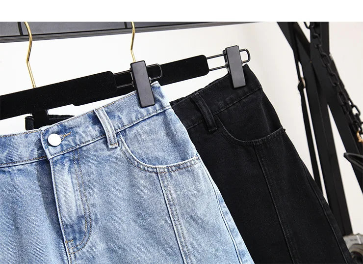 Summer High-waisted Denim Shorts Women Fur-trimmed Zipper Pocket 7XL Jeans Casual Fashion Loose Patchwork Short Pants
