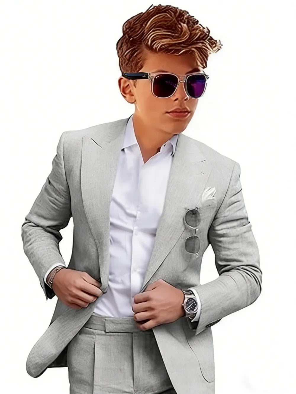 Summer Linen Boys Suits 2 Pieces Jacket Pants Wedding Ring Bearer Outfit Handsome Peak Lapel Kids Suit Set Birthday Party Outfit