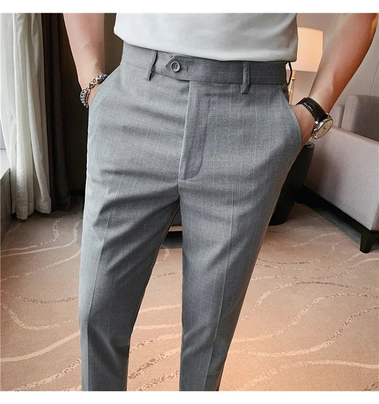 High Quality Fashion Striped Casual Men's Suit Pants 2026 New Business Office Social Wedding Slim Fit Trousers Oversized Size