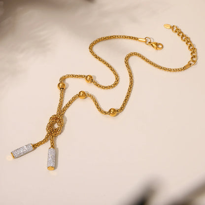 Stainless Steel Rhinestone Pendant Neck Choker Long Sweater Necklace For Women Fashion Gold Plated Jewelry طقم مجو