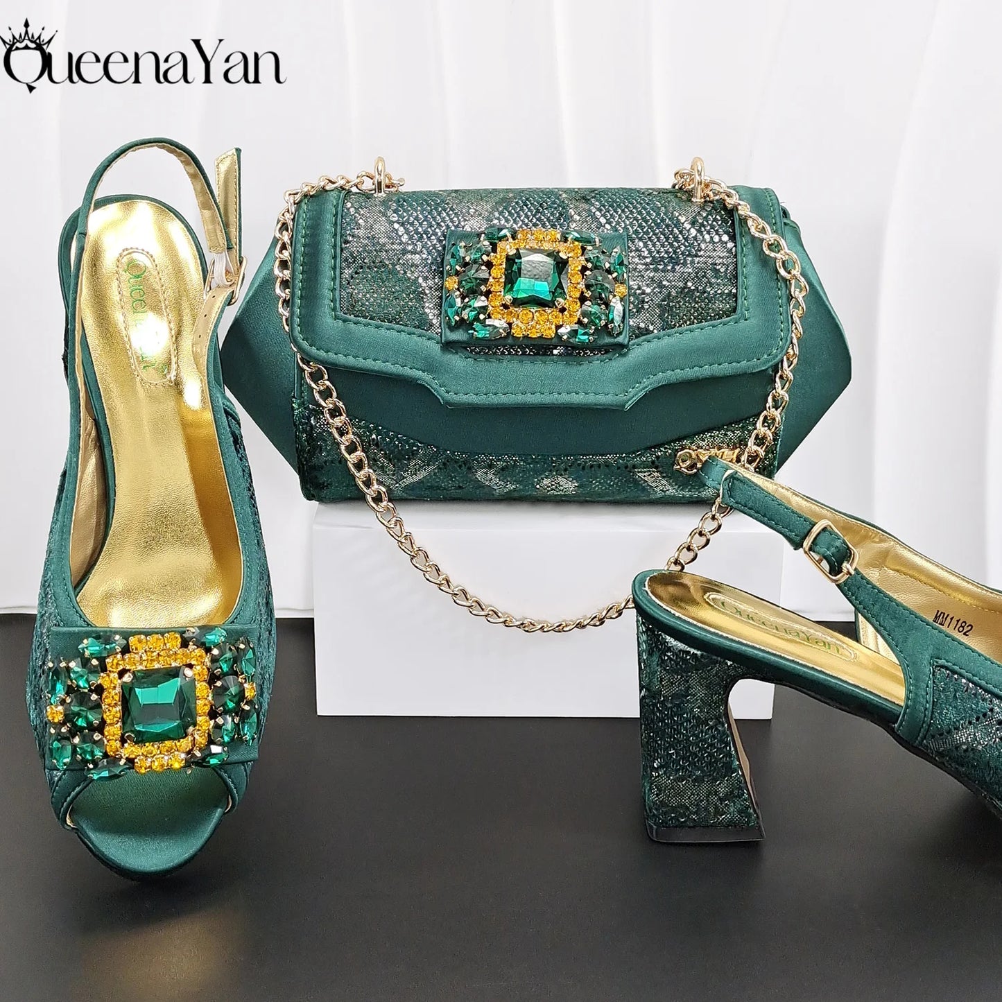 Evening's Best Shoes and Bag! Full Diamond Design Irregular Handle Bag Stiletto Heel and Pointed Toe Women's Sho