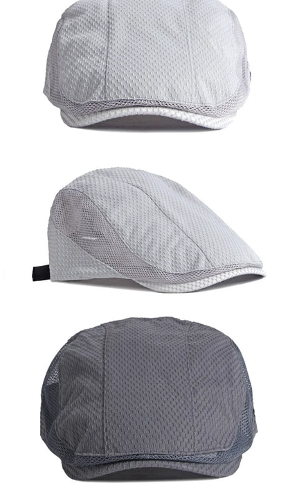Men Women Breathable Mesh Summer Hat Newsboy Beret Ivy Cap Cabbie Flat Cap Adjustable Vintage Style