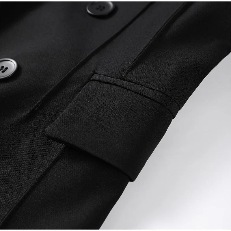 Elegant Women's Black Blazer Coat Long Sleeve Stand Collar Buckle Thick Jacket Female 2026 Spring Autumn Lady Commute Outwear