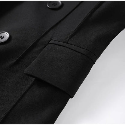 Elegant Women's Black Blazer Coat Long Sleeve Stand Collar Buckle Thick Jacket Female 2026 Spring Autumn Lady Commute Outwear