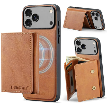 Wallet Cards Slot Leather Phone Case for IPhone 17 Air 17 Pro Max 15 16 Plus 14 13 12 11 Magnetic Magsafe Kickstand Back Cover