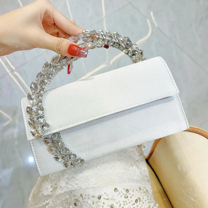 Luxury Satin Metal Handheld Women Handbag Crystal Shiny Rhinestones Diamond Evening Bags Wedding Party Clutch Purse Shoulder Bag