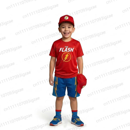 2026 New Casual Summer Kids Boys DC Superhero Batman Superman Flash Graphic Short Sleeve T-Shirt Shorts Outfit Set