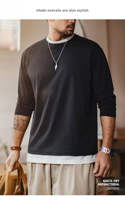 Casual 7A Anti-Bacterial Quick-Dry Long Sleeve T-Shirt Men's Spring Cool Comfort Breathable Tops Round Neck Layering Tee