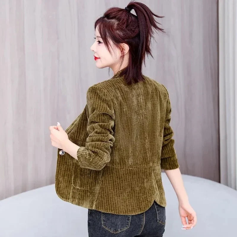 New Casual Suit Jackets Spring Autumn Slim Women‘s Blazer One Button Notched Collar Solid Coat Female Short Jacket Bkack Outwear