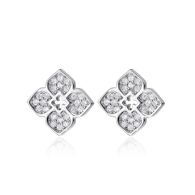 Each 0.9mm Full Moissanite Stud Earrings for Women Flower Classic Girl Earring Lab Diamond 925 Sterling Silver Jewelry