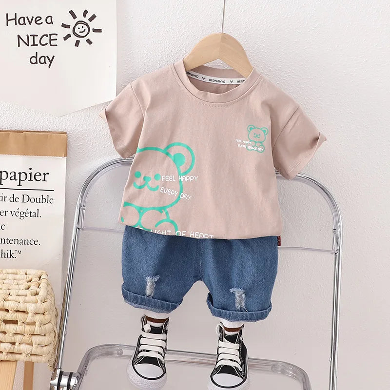 Infant New Summer Boys Clothes Set Children's Cartoon T-Shirt Shorts 2-Piece Toddler Fashion Tracksuit for Babies Aged 1-5 Years