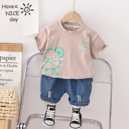 Infant New Summer Boys Clothes Set Children's Cartoon T-Shirt Shorts 2-Piece Toddler Fashion Tracksuit for Babies Aged 1-5 Years