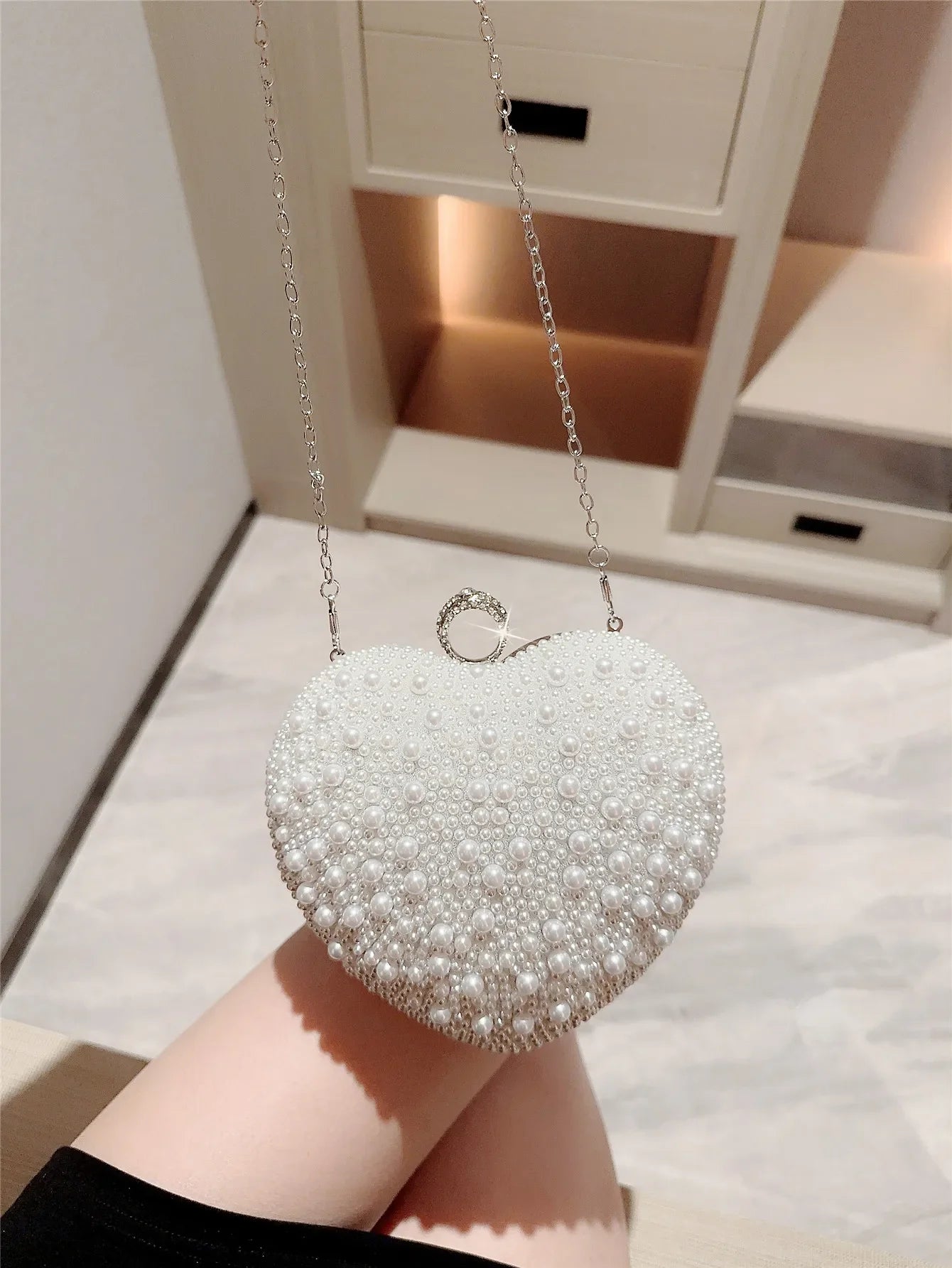 New Pearl Evening Bag Love Clutch Chain Bag Matching Cheongsam Evening Party Bag Banquet Bag Wedding Dress Bag