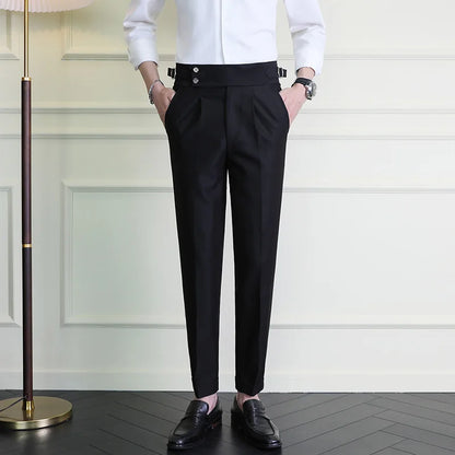High Quality Italian Style High-waisted Suit Pants Fashion Neapolitan Men's Slim Fit Business Office Social Wedding Trousers